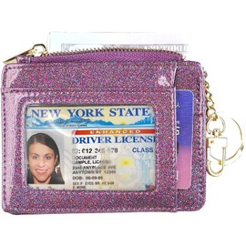 ehsbuy Card Case Women's Men's RFID Blocker Leather Credit Card Holder Small Wallet with Zip Coin Compartment Key Ring Mini Purse, Star Purple, Stylish