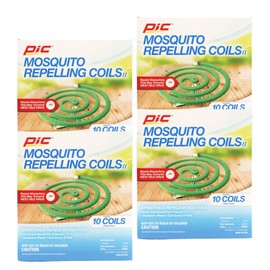PIC Mosquito Repelling Coils, Outdoor Mosquito Repellent, Up to 3 Hours Protection, 8-Feet Area Coverage, Suitable for Patio, Porch, Backyard & Outdoor Use, 40 Coils (4 Packs of 10)