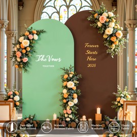 6.6FT Wedding Arch Backdrop Cover, Stretchy Arch Covers Round Top Chiara Backdrop Cover for Wedding Birthday Party Baby Shower Banquet Arch Decor(Green+Brown)