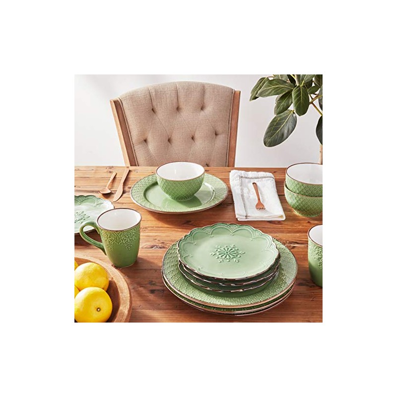 Pfaltzgraff French Lace Dinnerware Set, 16 Piece, Green