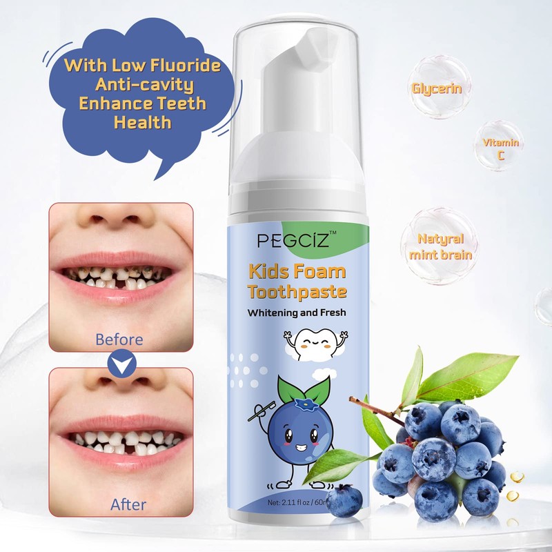 Foam Toothpaste Kids with Fruit Flavor, Toddler Foam Toothpaste with
