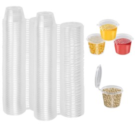 KYEDGC 100 PCS 1oz Small Plastic Containers with Lids, 25ml Small Plastic Pots with Lids, Jelly Pots with Lids Reusable, for Sauce, Salad Dressings & Portion Control