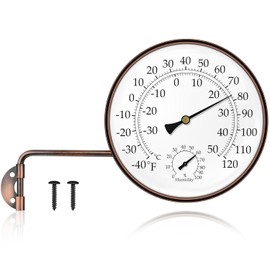 6 Inch Indoor Outdoor Thermometer with Hygrometer - Large Analog Temperature Humidity Gauge with Dual Scale (Fahrenheit & Celsius), Brass Wall Mounted for Garden, Patio, Greenhouse, Chicken Coop