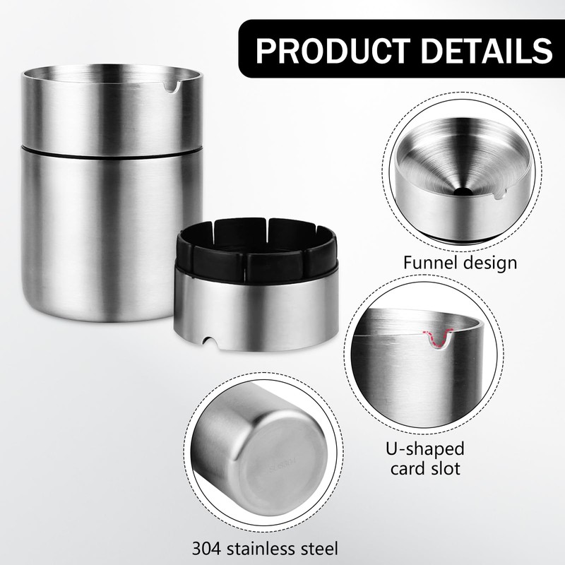 Outdoor Ashtray with Lid, Stainless Steel Ashtray for Car, Garden,