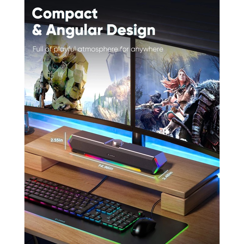 LENRUE G11 Computer Speakers for Desktop, Touch Lights PC Speakers
