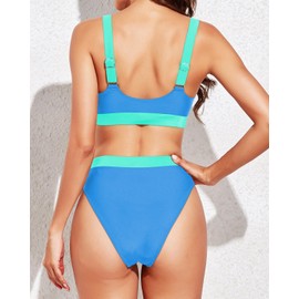 MAIABLEAU Women Two Piece High Waisted Bikini Swimsuits with Bottoms Teen Sport Bathing Suits Lake Blue S