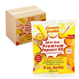 Concession Essentials 6oz Popcorn Portion Packs – Pre-Measured Kernels, Oil & Salt – Case of 12 Packs for Perfect Popcorn Every Time