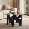 Round Glass Coffee Table, 29.5'' Mid Century Center Table, Black