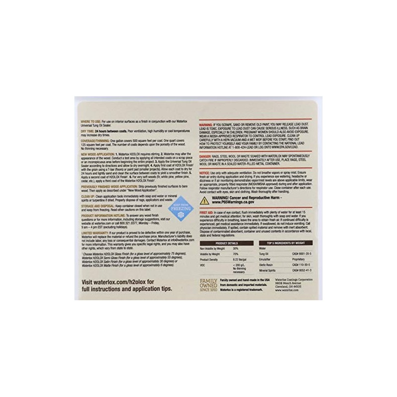 Waterlox H2OLoX Water Based - Matte Finish - Quart