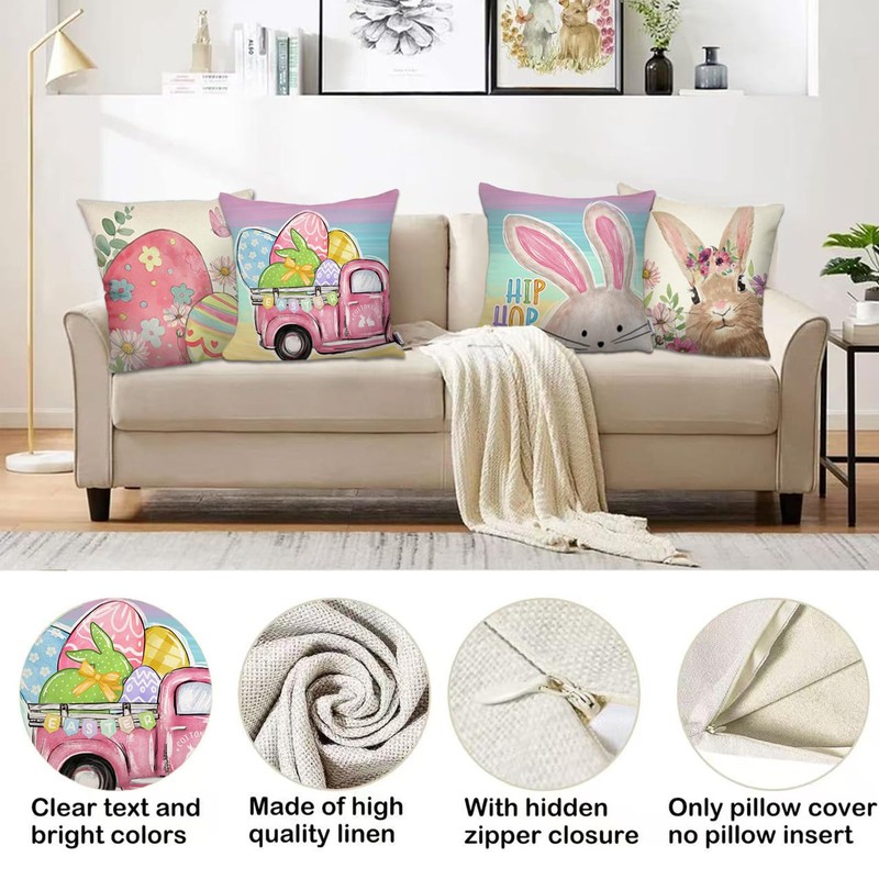 Rabbit Easter Cushion Covers, Set of 2, Rabbit Cushion Covers,