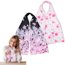 APLZGMG 2 Pcs Stylish Adult Bibs Scarf for Women, Snap on Bibs Scarf for Adults Eating Dining, Cotton Clothing Protectors for Elderly Senior Women and Men (Black and White with Pink Sakura)