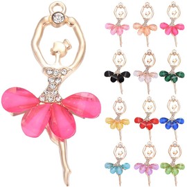 SUNNYCLUE 1 Box 24Pcs 12 Colors Ballerina Charm Dancing Charms Bulk Colorful Metal Alloy Resin Ballet Dance Dancers Crystal Dangle Charm for Jewellery Making Charms Earrings Necklace Crafts Supplies