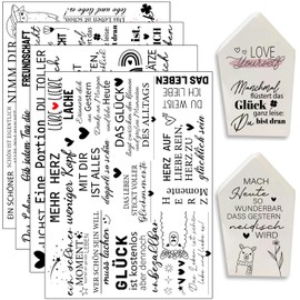 Hongma Rub-On Stickers, Approx. A5 19 x 14 cm, Large-Format Transfers, 4 Pieces, Sayings for Raysin, Keraflott, Furniture, Glass, Wood, DIY Decoration, Rub-On Foil Stickers, Happiness