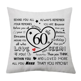 60th Birthday Gift for Women Girls 60th Birthday Cushion Cover Gift Inspirational Cushion Cover for Mum Dad Grandma Grandpa Sister Niece Cousin Bestie Friends Birthday Keepsake Pillow Cover (60)
