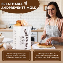 Bread Bags for Homemade Bread 2 Pack, XL Reusable Linen Food Storage Bags with Beeswax Lining- Storage Bags for Homemade Bread - Making Accessories Gift for Bakers 13"x17" size (Beige)