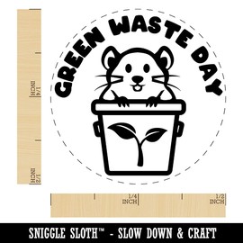 Green Waste Day Rat in Can Bin Self-Inking Rubber Stamp Ink Stamper for Stamping Crafting Planners - 1/2 Inch Mini - Orange Ink