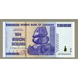 Simbabwe 10 Billion Dollar Banknote Bill Money Inflation Record Currency Note