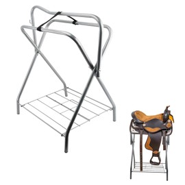 HDYEGIOU Saddle Rack, Heavy Duty Foldable Saddle Rack Stand for Horse Stall Tack Room Barn, 28 x 19 x 37.5 Inch,Silver