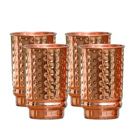 Pure Copper Hammered Tumblers Set of 4 | 350ml (11.8oz) | Handmade Ayurvedic Drinkware for Health & Wellness | Travel Copper Cups