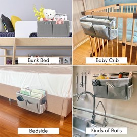 Kanrichu 2pcs Bedside Caddy, 14.6'' Large Storage Organizer, Hanging Bag Holder with Pockets for Bedroom, Loft Bed Tent, Bed Curtain, Top Bunk bed Shelf Accessories (Grey)