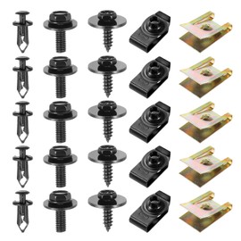 Faankiton 100PCS Car Screws and Bolts, Car Screw and Nut Clip Kit, U Type Body Panel Screw Clips, Car Body Fender Screws, Car Bumper Screws, Metal U type Fastener Clip for Wheel Arch Cover Undertray