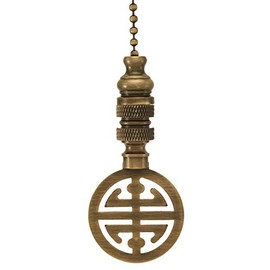 Classic Asian Design Antique Brass Ceiling Fan Pull, 2.25"h with 12" Antiqued Brass Chain