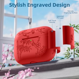 Odbeai Compatible with Airpods Pro 2nd Generation Case, Flower Engraved Cover Compatible with Airpod Pro Case, Soft Silicone Skin Full Protective, Front LED Visible