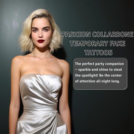 8Pcs Body Glitter Tattoos, Gold Collarbone Temporary Fake Tattoos, Waterproof Body Glitter Freckles Patches for Women, Suitable for Beaches, Bars, Concerts