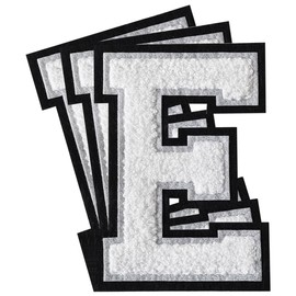 3Pcs Chenille Letter Patches Iron on Patches Varsity Letter Patches Chenille Embroidered Patch Sew On Patches for Clothing Hat Bags Jackets Shirt (White, E)