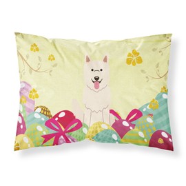 Caroline's Treasures BB6045PILLOWCASE Easter Eggs White German Shepherd Fabric Standard Pillowcase Lightweight Super Soft Easy Care Decorative Artwork Pillowcase, Standard