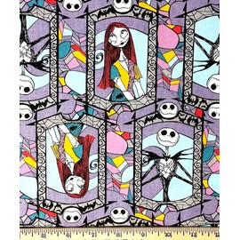 1/2 Yard - Jack & Sally Christmas Nightmare Stained Glass Window Cotton Fabric (Great for Quilting, Throws, Sewing, Craft Projects, and More) 1/2 Yard x 44"