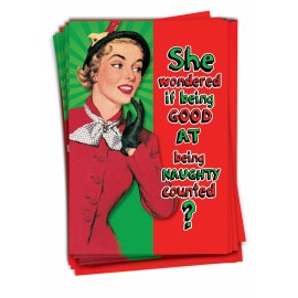 Nobleworks B5925 Set of 12 Being Good Counts Humor Christmas Greeting Cards /Envelopes
