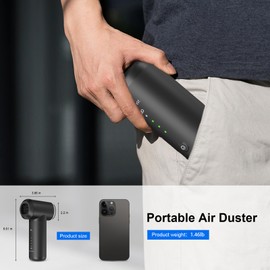 VLAIAN Compressed Air Duster,6000mAH 160000RPM Electric Air Duster,3-Speed Adjustable Mini Air Blower with Brushless Motor,2 in 1 Compressed Air Can for Keyboard PC Car Home