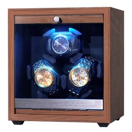 Watch Winder for Automatic Watches 3 Watch Winder with LED Light, 4 Rotation Modes Watch Turner, Super Quiet Motor, Memory Foam Pillows, Adapter Included, Luxury Gift for Men & Women