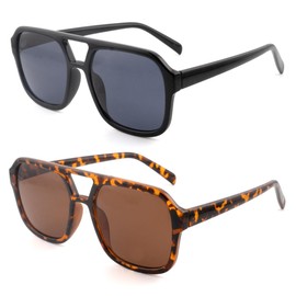 SOPHILY 2 Pack Full Aviator Reader Sunglasses for Men Women, Chic Oversized Womens Mens Sun Reading Glasses Outdoor NON BIFOCAL, Black & Tortoiseshell, +2.50