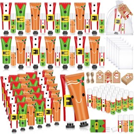 Dimsile 50 Sets 200 Pcs Christmas Hand Cream and Lip Balm Sets Christmas Stocking Stuffers Holiday Treat Gifts Goodie Xmas Party Supplies for Women Lip Care with Organza Bag and Tag, Cartoon Elf Style