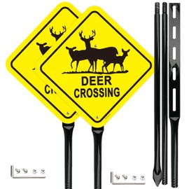 2Pack Deer Crossing Sign with 54-Inch Heavy-Duty Metal Stakes Posts, 12x12 Inch Reflective Aluminum Animal Crossing Warning Signs, Rust-Free Aluminum for Outdoor Use