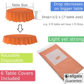allgala Table Cover Water Proof Disposable Tablecloth-6PK Round 84"-Orange- for Party Birthday Wedding Picnic Fiesta Home Party Decorations