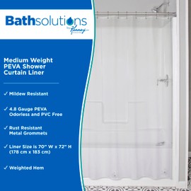 Kenney KN61443 Medium Weight 5 Gauge Waterproof PEVA Shower Curtain Liner with Rust-Resistant Metal Grommets and Weighted Magnetic Hem for Bathroom, 70" W x 72" H, Clear, 1-Pack