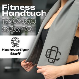 Generisch FitbyQC Towel, Sports Towel, Fitness Towel, Gym Towel, Travel Towel, Beach Towel, Hand Towel, Set of 2 (60 x 40 + 120 x 60 cm) - Compact, Quick-Drying and Lightweight (Grey)