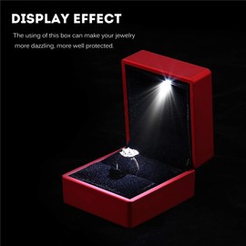 Ejoyous - Caja de anillo de luz LED, elegante estuche de almacenamiento para anillos de diamantes, caja de para propuestas, compromiso, boda, aniversario, cumpleaños (rojo)