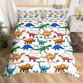 Feelyou Kids Dinosaur Bedding Set Twin Size Cartoon Dino Print Duvet Cover for Son Boys Bedroom Decor Jungle Animals Pattern Comforter Cover Colorful Scary Wildlife Style Bedspread Cover Zipper 2Pcs