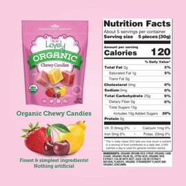 ORGANIC Chewy Candies (6-pack) - Lovely Co. 5oz Bag - Strawberry, Lemon & Cherry Flavors | NO HFCS, GLUTEN or Fake Ingredients, 100% VEGAN & Kosher!