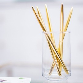 NUOLUX Dual Heads Rotation Metal Ballpoint Pen Blue Ink Pen, 6 Pieces (Golden)