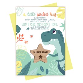 Back To School or Nursery Dinosaur Little Pocket Hug Token With Postcard for Superstar Girl/Boy