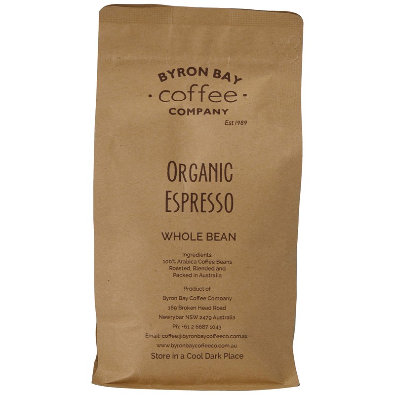 Byron Bay Coffee Company Certified Whole Bean Organic Espresso, 500