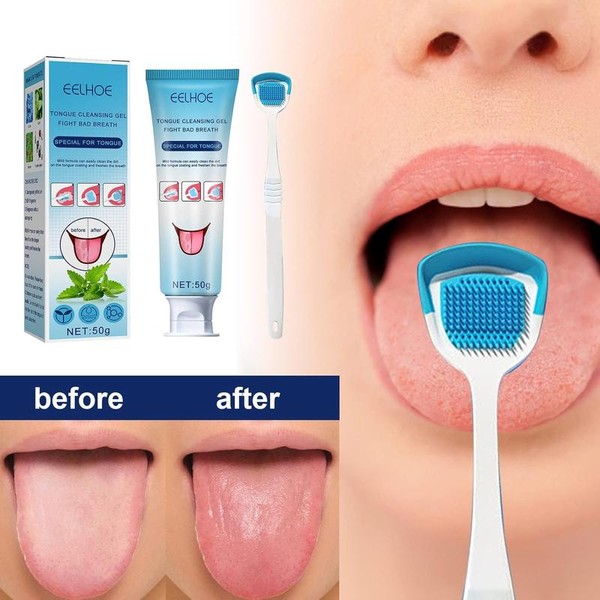 Tongue Cleaner Gel with Tongue Brush, Tongue Cleaning Gel Set,