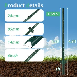 AggFencer 4.8 Ft Fence Post 10Pack, U Post for Wire Fencing