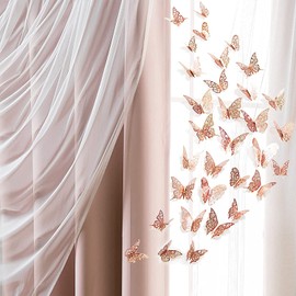 3D Rose Gold Butterfly Wall Stickers Removable Shining Metallic Mural Decal Heart Rose Butterflies Wall Sticker Butterfly Wall Decal for Birthday Wedding Living Room Bedroom Decoration