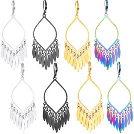 Indian Earrings For Women, Boho Feather Earrings,Gold Tassel Dangling Earrings,Chandelier Earrings,Bollywood Leaf Dangle Large Statement Bohemian Jewelry Mexican Long Drop Black Earrings With Lever